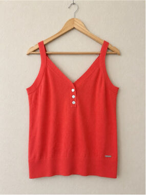 NWT Nautica Women’s Coral Sweater Knit Tank‎ Top Size Large V-Neck Button Detail
